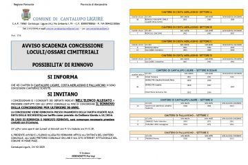 Avviso scadenza concessioni loculi/ossari cimiteriali