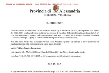 Ordinanza provinciale per S.P. n° 110 “San Sebastiano - Pertuso” - Frazione Zebedassi