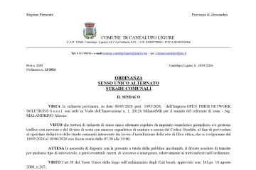 Ordinanza n.13/2026 Senso unico alternato strade comunali