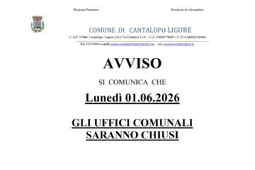 Avviso chiusura uffici il 01.06.2026