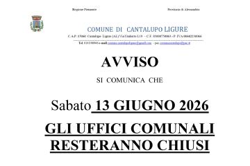 Chiusura uffici comunali 13.06.2026