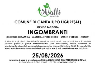 Ritiro rifiuti ingombranti AGOSTO 2026