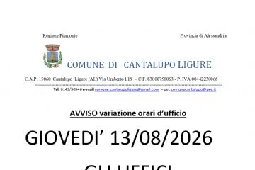 Variazioni orari d'ufficio il 13.08.2026